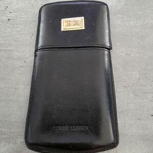 Black Leather Cigar Case/ Vintage Monogramed Brass Leather Case